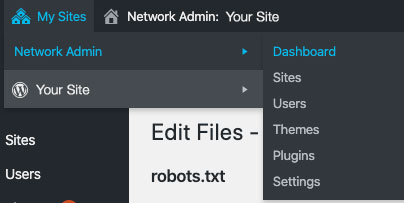 Clicking on Network Admin, followed by Dashboard link